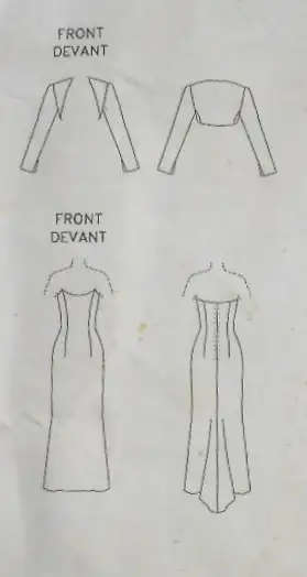 VOGUE 2237 BADGLEY MISCHKA -CLOSE FITTING DRESS & BOLERO SIZE 12 COMPLETE-ONLY CUT SEWING PATTERN
