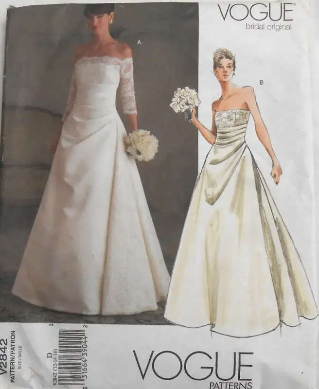 VOGUE V2842 BRIDAL DRESS CLOSE FITTNG BODICE & FLOOR LENGTH SIZE 12-14-16 COMPLETE-PA SEWING PATTERN