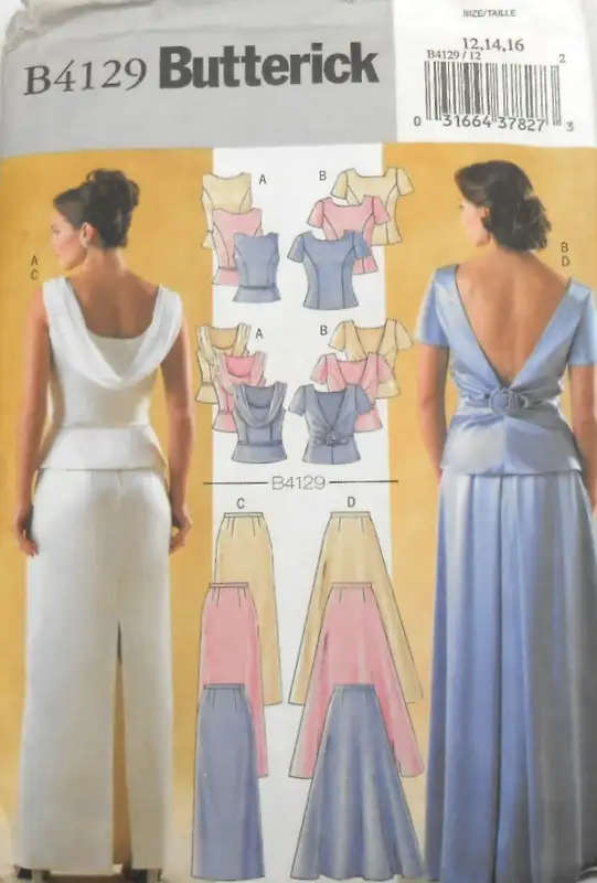 BUTTERICK 4129 STUNNING SLEEVELESS LINED TOPS & SKIRTS SIZE 12-14-16 COMPLETE CUT TO SEWING PATTERN
