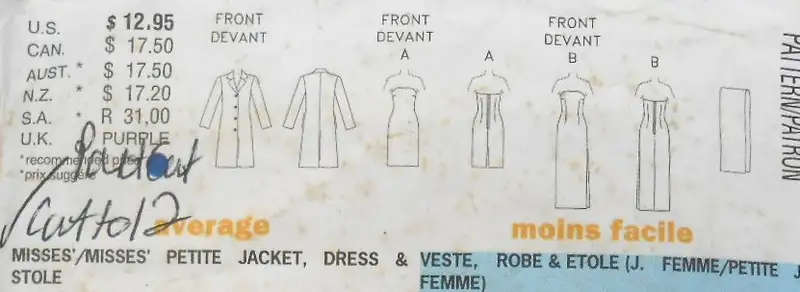 BUTTERICK 6076 A LINE JACKET-CLOSE FITTING LINED DRESS-STOLE SIZE 8-10-12 COMPLETE SEWING PATTERN