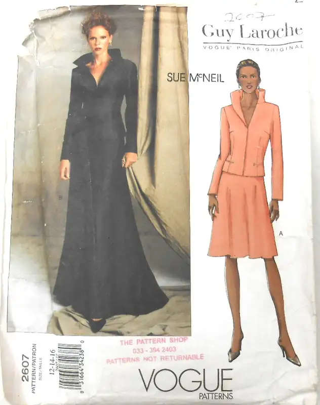 VOGUE 2607 GUY LAROCHE -STUNNING JACKET & SKIRT SIZE 12-14-16 COMPLETE-CUT TO 16 SEWING PATTERN
