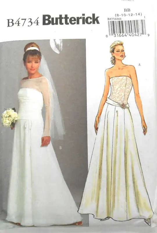 BUTTERICK B4734 LINED WEDDING DRESS SIZE 8-10-12-14 COMPLETE-CUT TO 14 WEDDING DRESS SEWING PATTERN