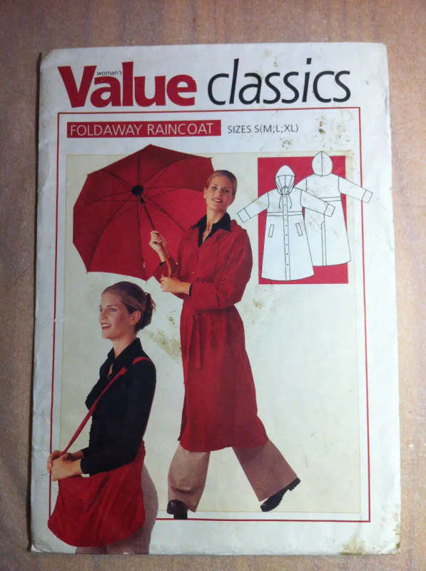 Value Classics Foldaway Raincoat Size S - XL Complete SEWING PATTERN