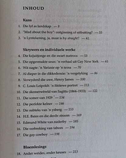 Lendetaal deur Hennie Aucamp. Homoërotiek in die kunste en in die letterkunde.