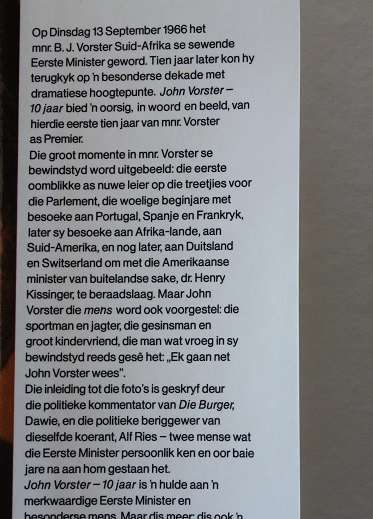 John Vorster 10 jaar met inleiding deur Dawie en Alf Ries