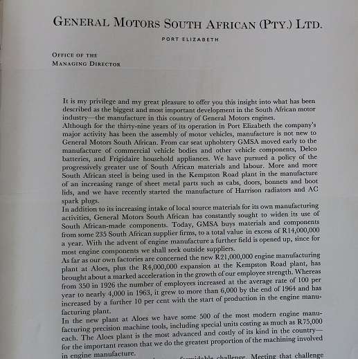 General Motors South African engine manufacturing plant Port Elizabeth 1965