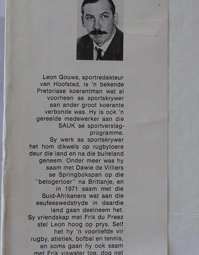 Frik du Preez. Rugbyreus deur Leon Gouws
