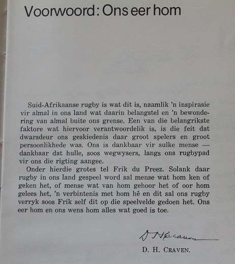 Frik du Preez. Rugbyreus deur Leon Gouws