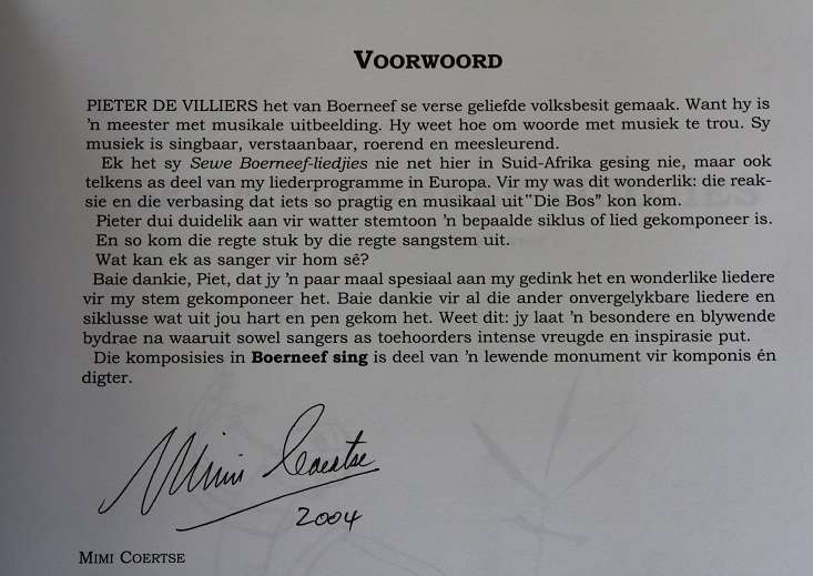 Boerneef sing deur Pieter de Villiers. Komposisies van uitgesoekte verse: 10 siklusse