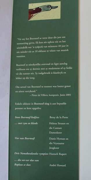 Boerneef sing deur Pieter de Villiers. Komposisies van uitgesoekte verse: 10 siklusse