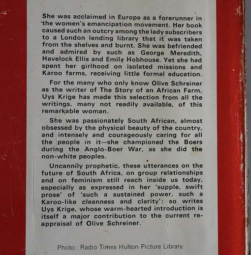 Olive Schreiner a selection edited by Uys Krige