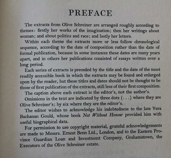 Olive Schreiner a selection edited by Uys Krige