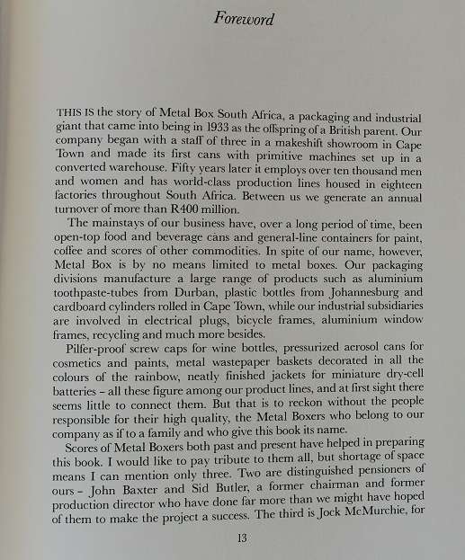 Metal boxers 1933 to 1983 by Anthony Hocking. The story of metal box South Africa.