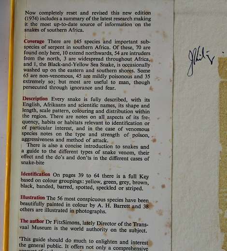 A Field guide to the snakes of Southern Africa by V.F.M. FitzSimons