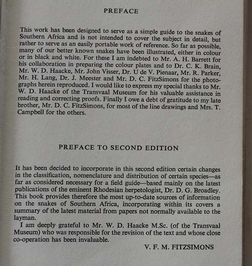 A Field guide to the snakes of Southern Africa by V.F.M. FitzSimons