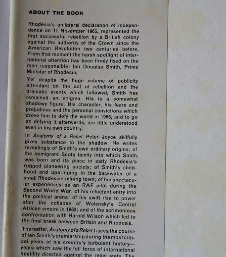 Anatomy of a rebel. Smith of Rhodesia : a Biography by Peter Joyce