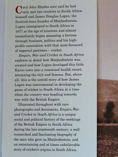 Empire, War & Cricket in South Africa. Logan of Matjiesfontein by Dean Allen. Signed !