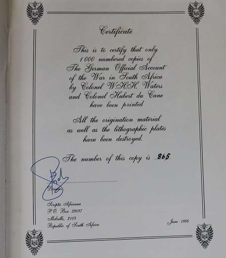 The German official account of the war in South Africa by Waters & Du Cane. Scripta Africana series.