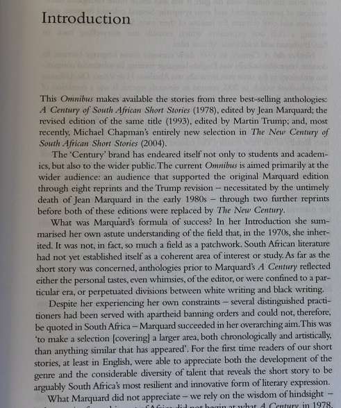 Omnibus of a century of South African short stories edited by Michael Chapman
