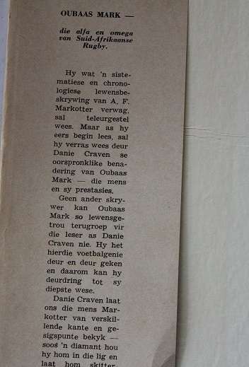Oubaas Mark deur Dr. Danie Craven