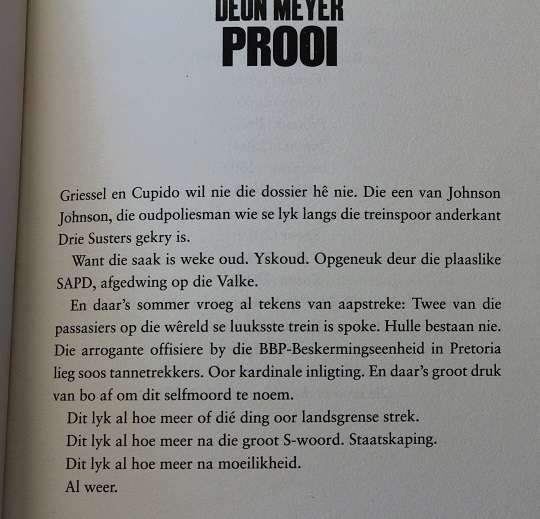 Prooi deur Deon Meyer. Bennie Griesel-dossier