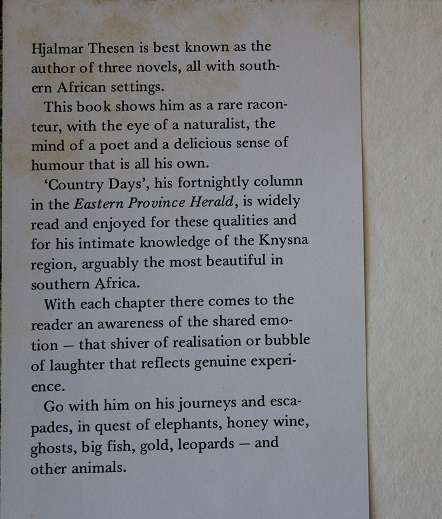 Country days by Hjalmar Thesen. Chronicles of Knysna & the Southern Cape