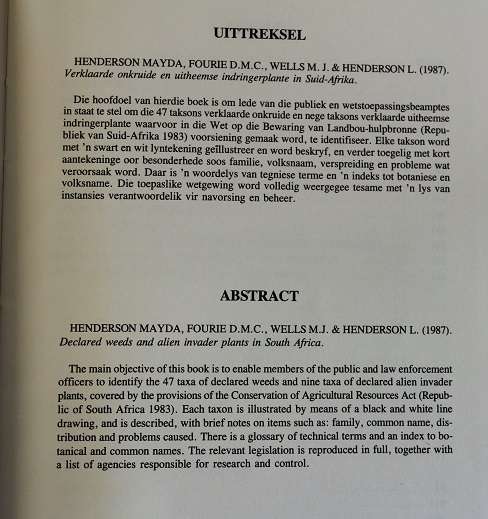 Verklaarde onkruide en uitheemse indringerplante in Suid- Afrika/Declared weeds..... M. Hendersen