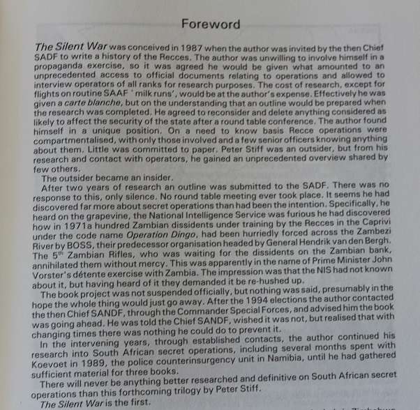 The Silent War BY Peter Stiff. South African Recce operations 1969-1994
