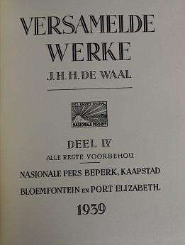Versamelde Werke J.H.H. DE Waal volumes 1-8
