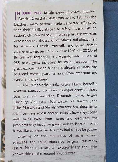 Out of harm's way by Jessica Mann. The wartime evacuation of children from Britain.