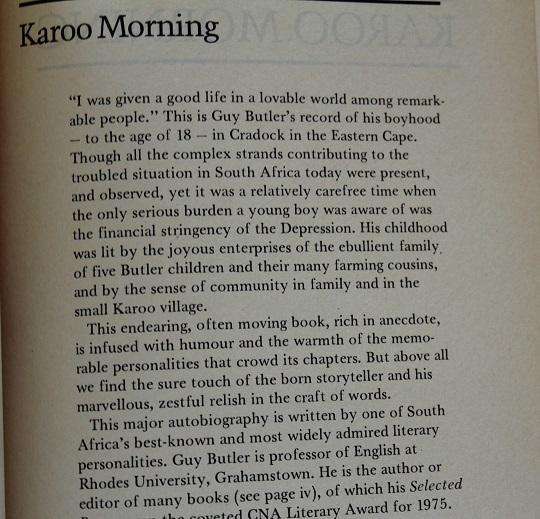 Karoo Morning by Guy Butler--An Autobiography 1918-35