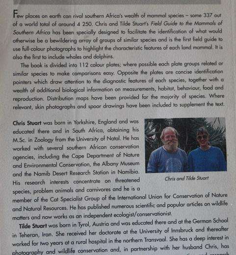 Mammals of Southern Africa by Chris and Tilde Stuart. Field guide.