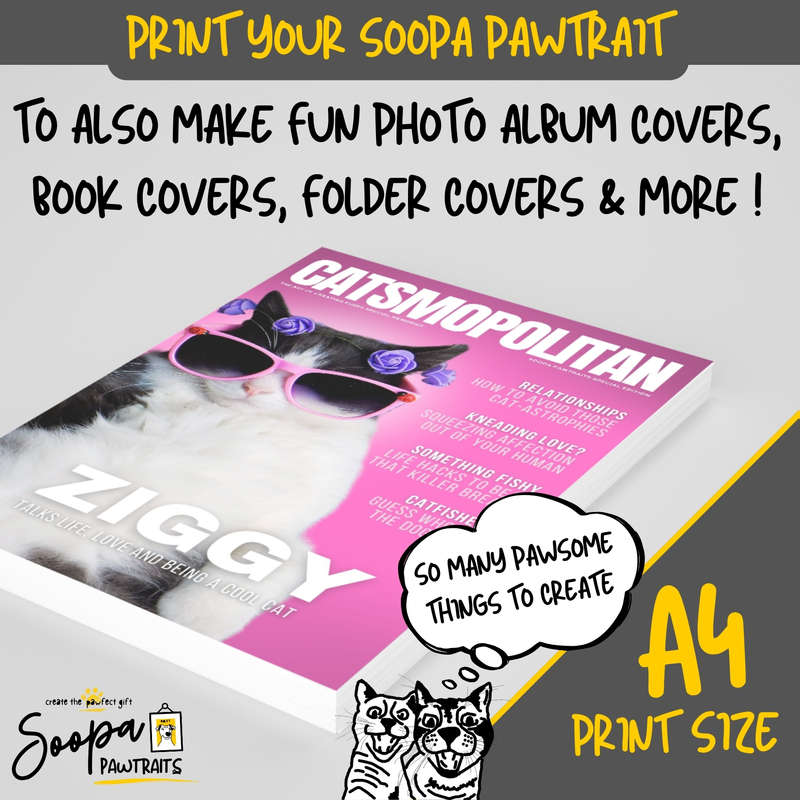 Get a Custom Portrait Artwork of Your Kitty Cat - CATSMOPOLITAN Magazine Cover (Pet Lover's Gift)