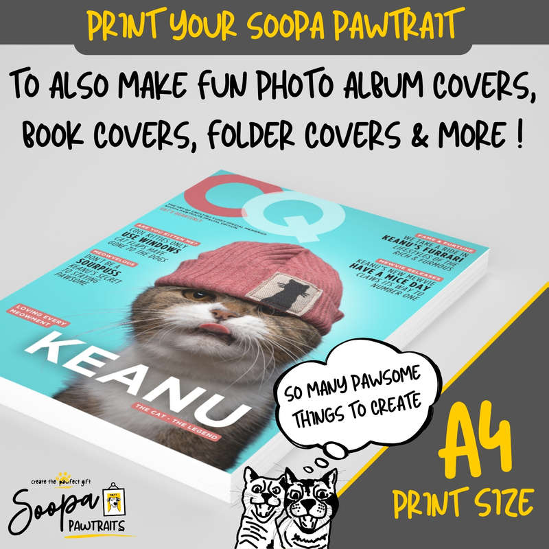 Get a Custom Portrait Artwork of Your Kitty Cat - CQ Magazine Cover (Fun Pet Lover's Gift)