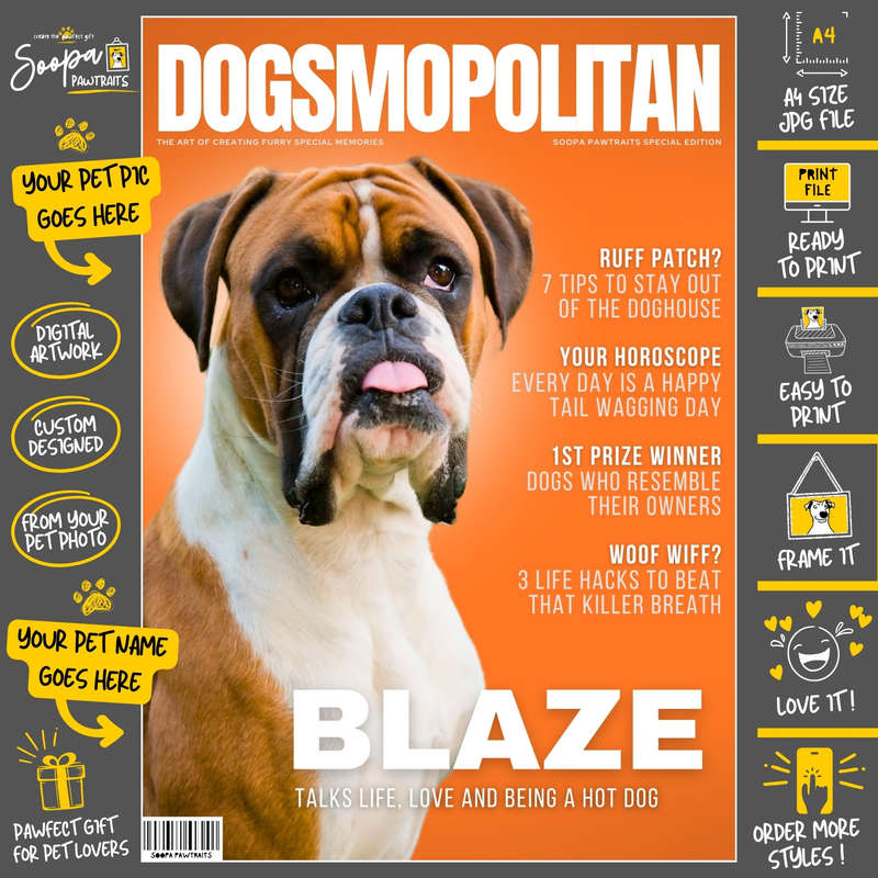 Get a Custom Portrait Artwork of Your Doggy - DOGSMOPOLITAN Magazine Cover (Fun Pet Lover's Gift)