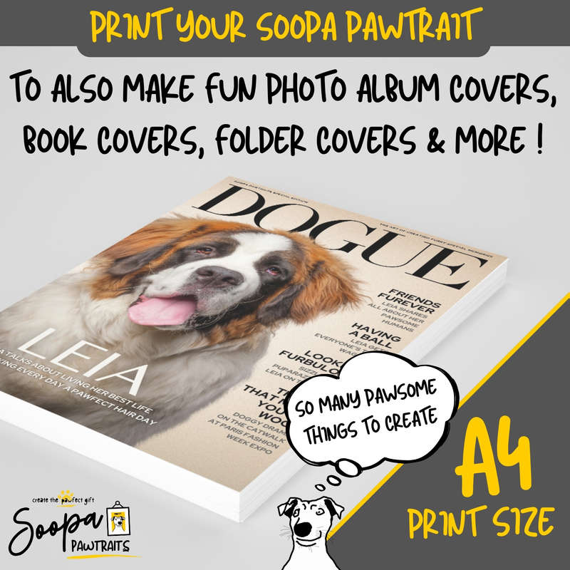 Get a Custom Portrait Artwork of Your Doggy - DOGUE Magazine Cover (Fun Pet Lover's Gift)