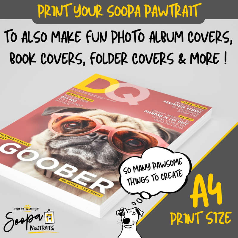 Get a Custom Portrait Artwork of Your Doggy - DQ Magazine Cover (Fun Pet Lover's Gift)