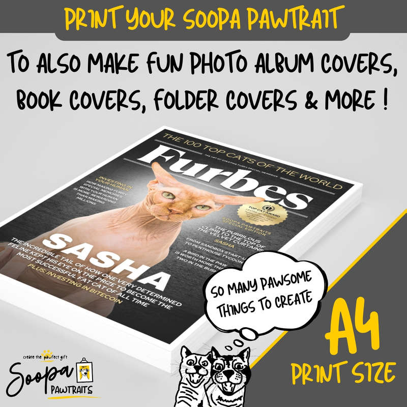 Get a Custom Portrait Artwork of Your Kitty Cat - FURBES Magazine Cover (Fun Pet Lover's Gift)