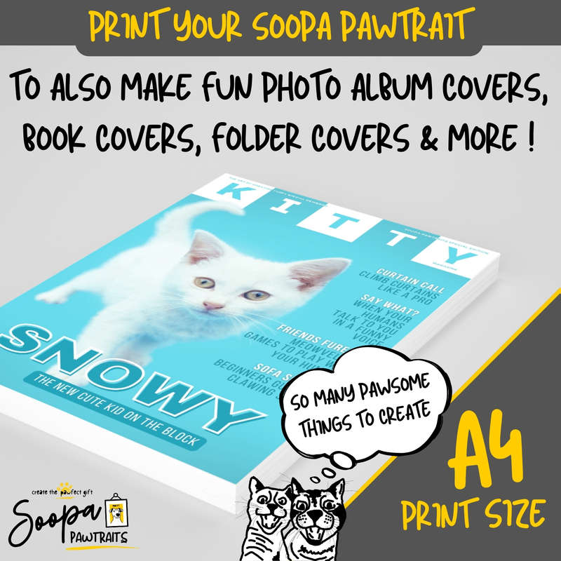 Get a Custom Portrait Artwork of Your Kitty Cat - KITTY Magazine Cover (Fun Pet Lover's Gift)