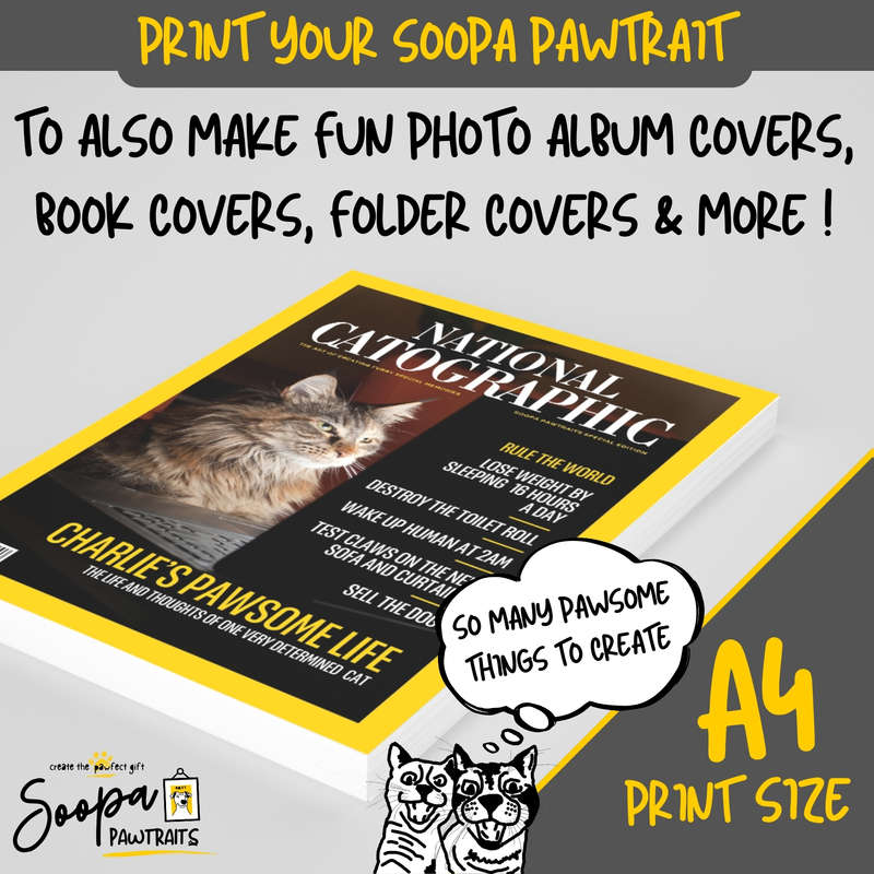 Get a Custom Portrait Artwork of Your Kitty Cat - NATIONAL CATOGRAPHIC Magazine (Pet Lover's Gift)