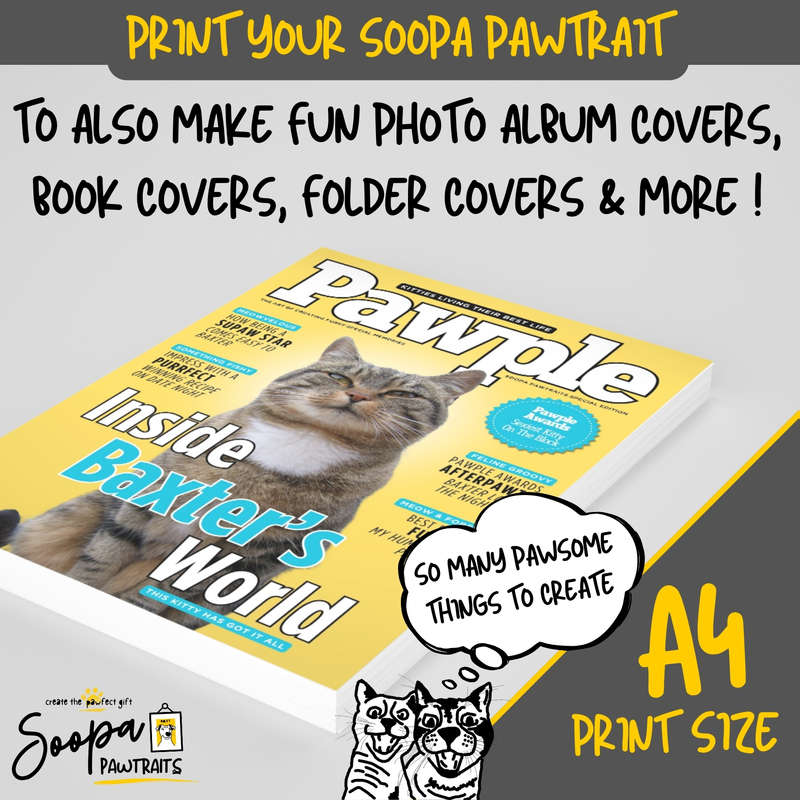 Get a Custom Portrait Artwork of Your Kitty Cat - PAWPLE Magazine Cover (Fun Pet Lover's Gift)