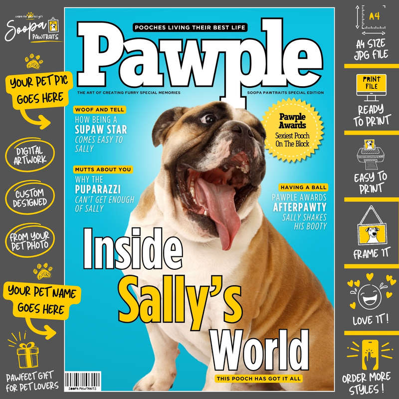 Get a Custom Portrait Artwork of Your Doggy - PAWPLE Magazine Cover (Fun Pet Lover's Gift)