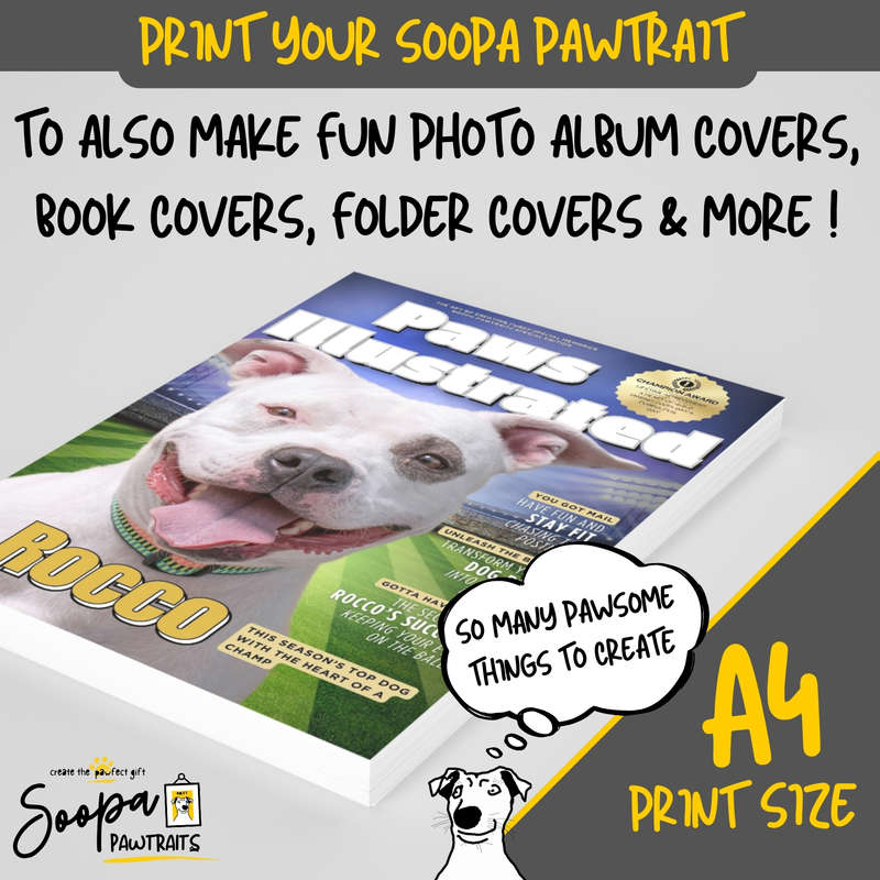 Get a Custom Portrait Artwork of Your Doggy - PAWS ILLUSTRATED Magazine Cover (Fun Pet Lover's Gift)