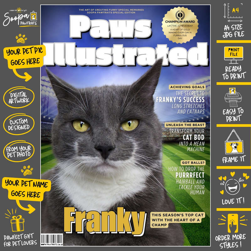 Get a Custom Portrait Artwork of Your Kitty Cat - PAWS ILLUSTRATED Magazine (Fun Pet Lover's Gift)