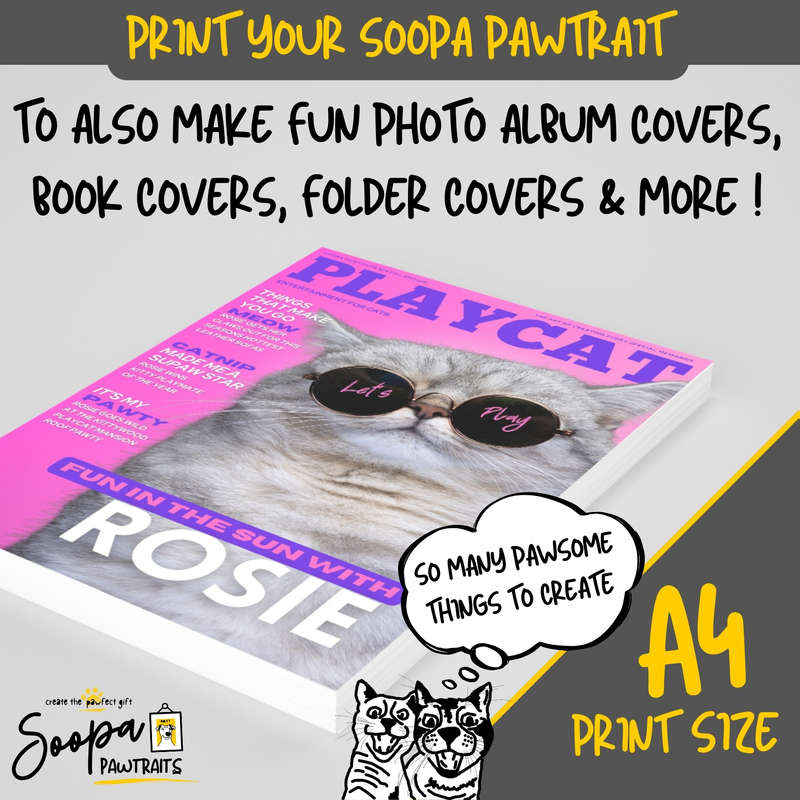 Get a Custom Portrait Artwork of Your Kitty Cat - PLAYCAT Magazine Cover (Fun Pet Lover's Gift)