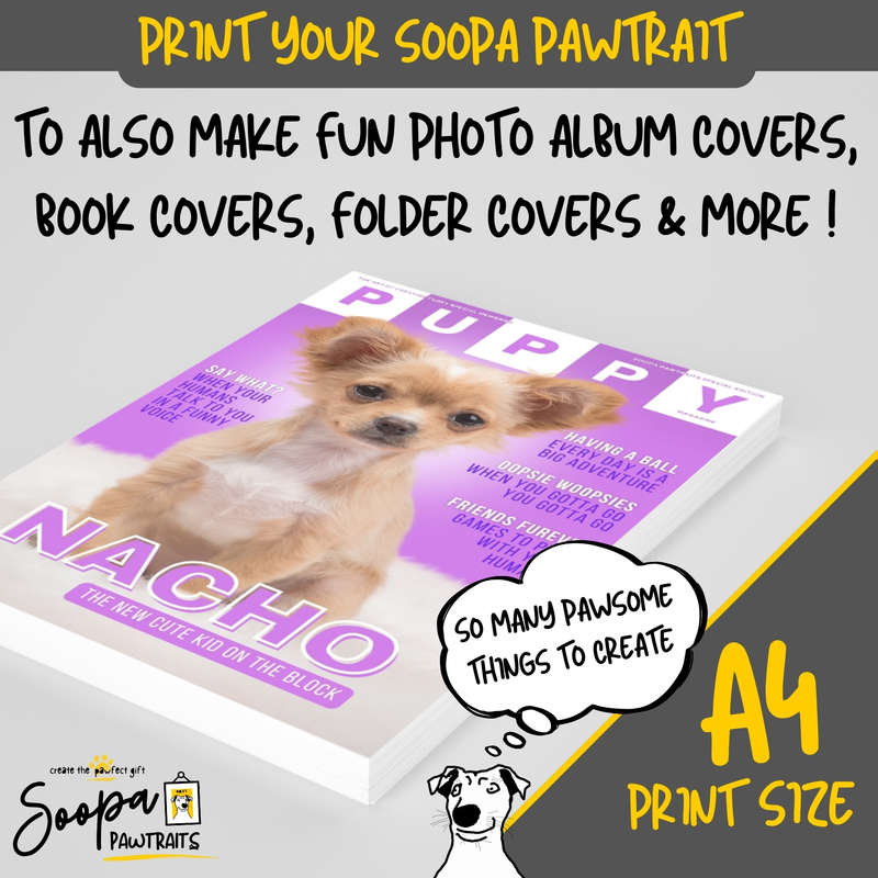 Get a Custom Portrait Artwork of Your Doggy - PUPPY Magazine Cover (Fun Pet Lover's Gift)