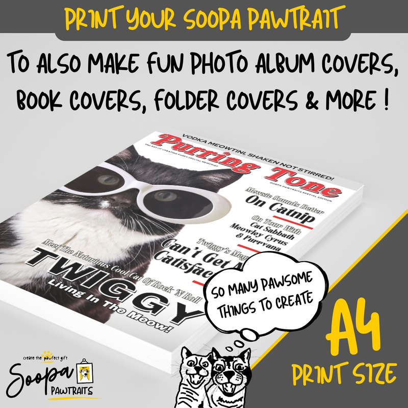 Get a Custom Portrait Artwork of Your Kitty Cat - PURRING TONE Magazine Cover (Fun Pet Lover's Gift)