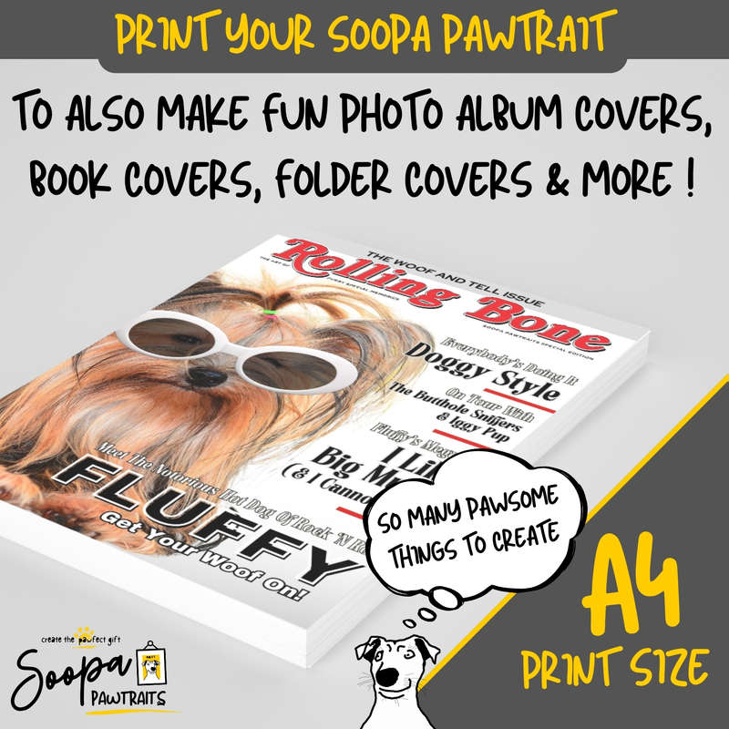 Get a Custom Portrait Artwork of Your Doggy - ROLLING BONE Magazine Cover (Fun Pet Lover's Gift)