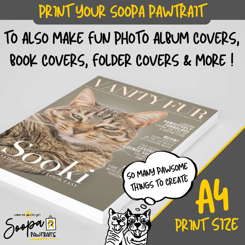 Get a Custom Portrait Artwork of Your Kitty Cat - VANITY FUR Magazine Cover (Fun Pet Lover's Gift)