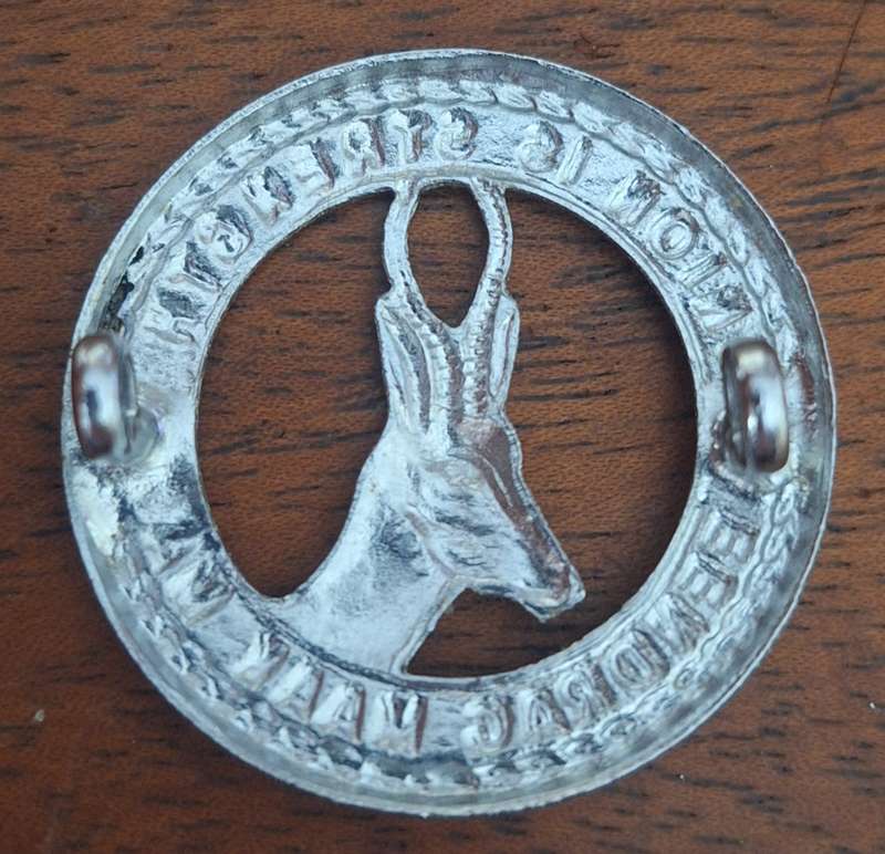 SA ARMY GENERAL SERVICE CAP BADGE (WORN 1980'S) - LUGS INTACT